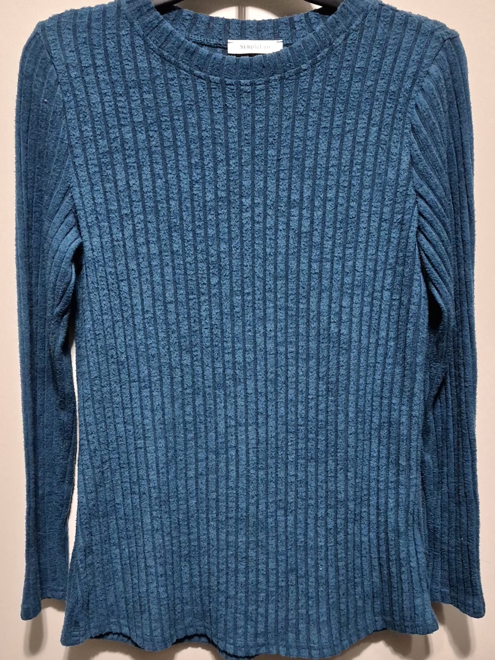 Simple Teal Ribbed Crewneck Sweater